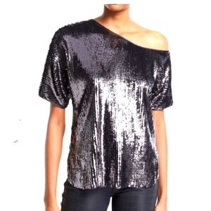 Amanda Uprichard Silver Sequin Slouchy Shirt Sz M